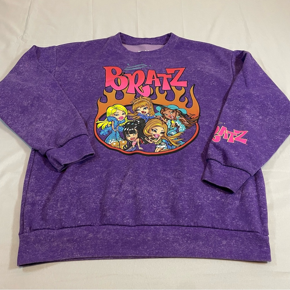Bratz Crewneck Sweatshirt Purple Acid Wash Graphic Pullover Freeze Small Y2K